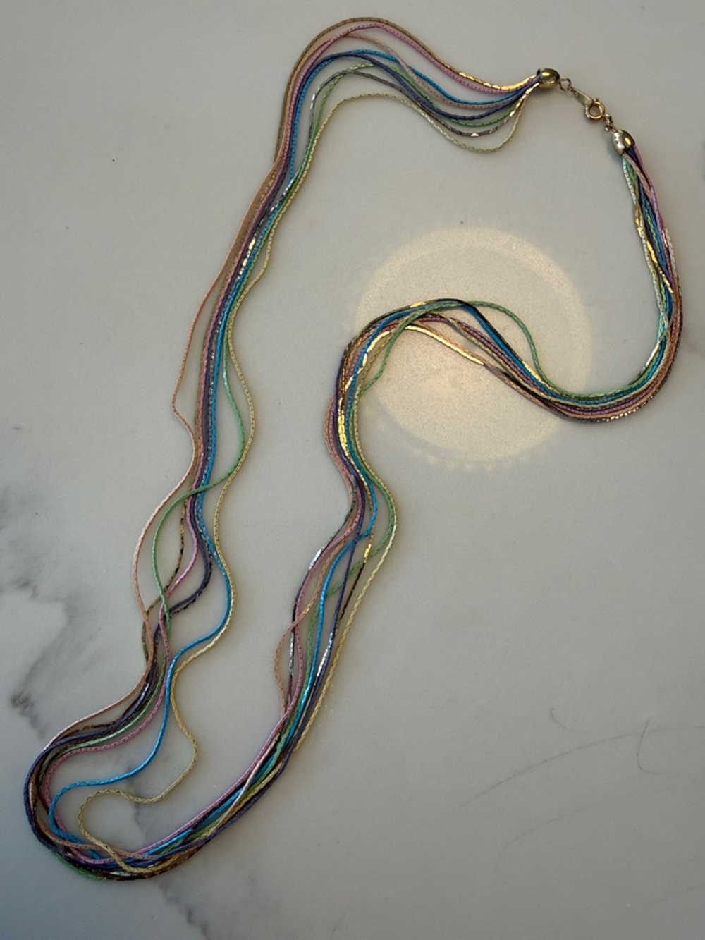 Vintage Coronet 8 Strand Multi Color Metal Chain Necklavr 24"